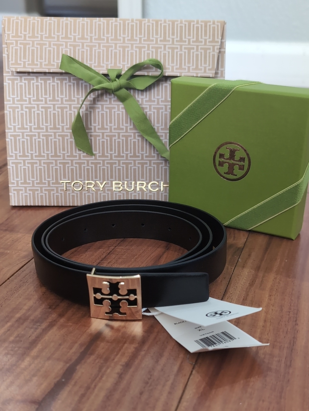 Tory Burch Square Logo Belt Size X Large + Logo Gift Box & Gift Bag Nwt ❤️